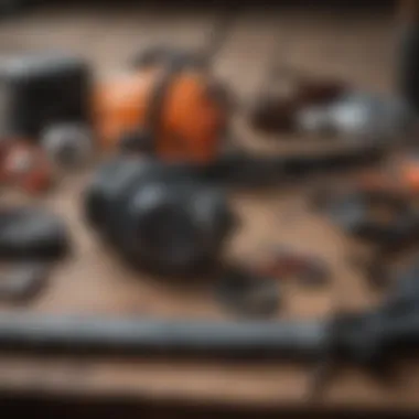 Safety equipment laid out next to various types of saws