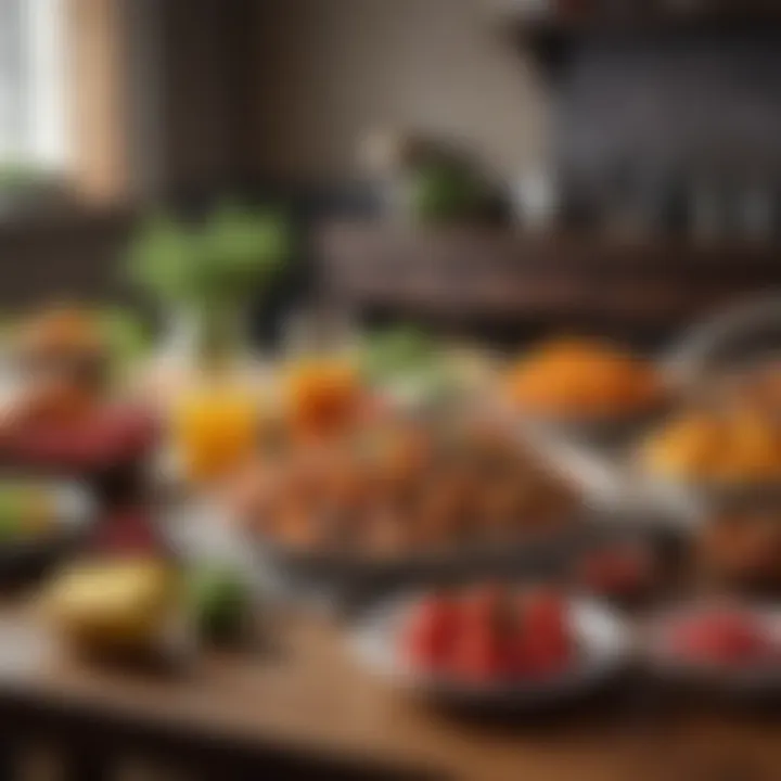 A serene table setting with a variety of colorful, fresh foods