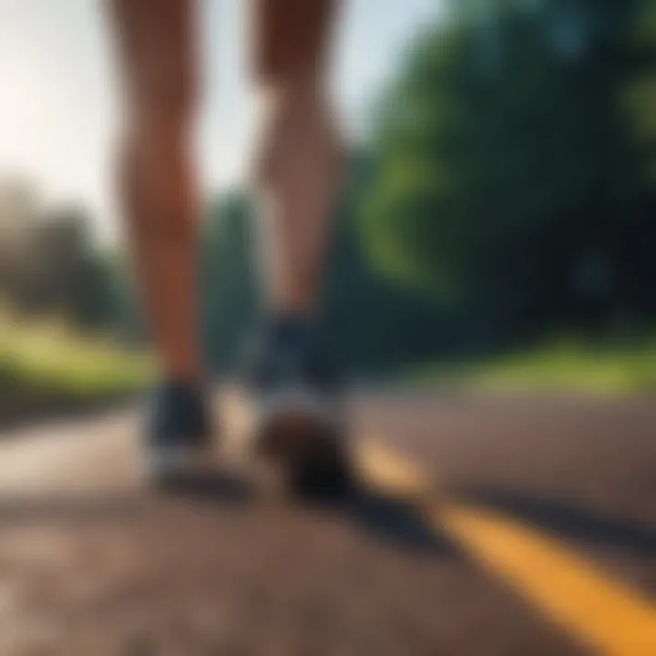 A runner demonstrating proper fitting of wide running shoes on a track