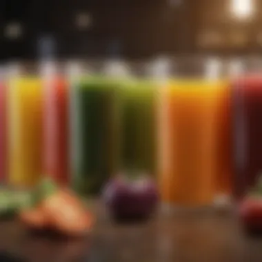 Colorful assortment of vegetable juices in jars