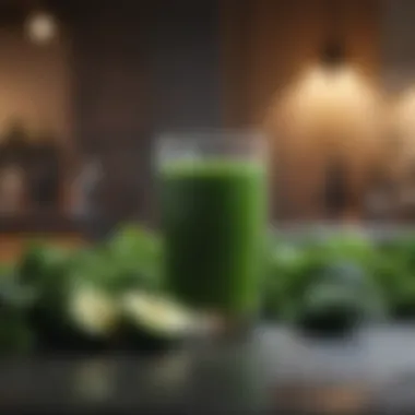 Glass of freshly prepared green veggie juice