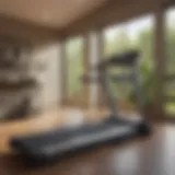 Treadmill in a home gym setting showcasing incline feature