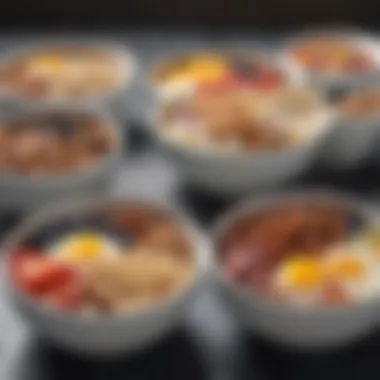 A colorful display of high protein breakfast bowls featuring various ingredients