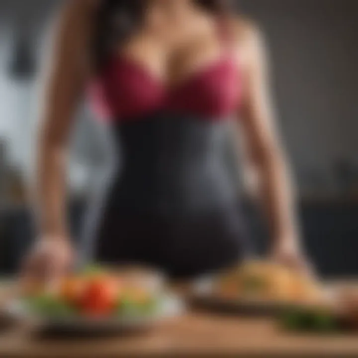 A healthy meal alongside a waist trainer, emphasizing the role of diet in conjunction with waist training.