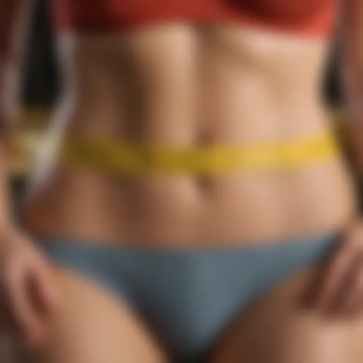 A close-up image of a measuring tape around a waist, illustrating size comparison before and after waist training.