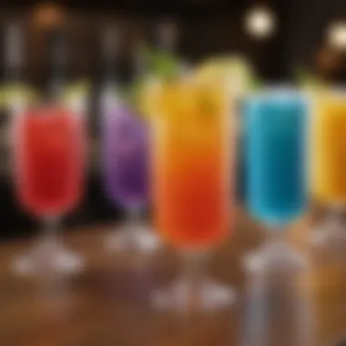 An elegant presentation of a colorful array of zero carb drinks on a bar counter