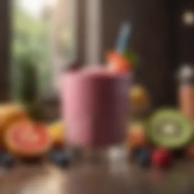 Delicious and Satisfying Smoothie Experience A nourishing smoothie in a glass garnished with fruits