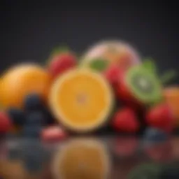 An assortment of low FODMAP fruits including berries and citrus.