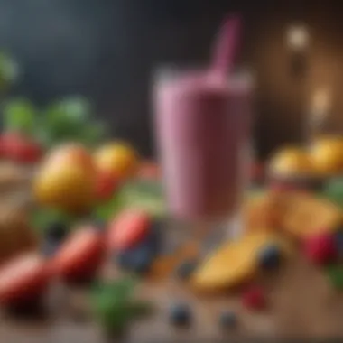 Colorful Ingredients for Breakfast Shakes A vibrant assortment of fresh fruits and vegetables ready for blending