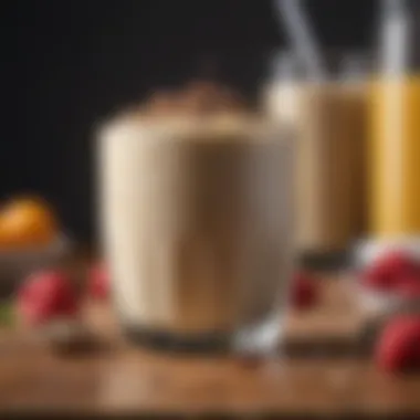 Delicious and Nutritious Breakfast Shake A glass filled with a creamy, nutritious breakfast shake adorned with a sprinkle of seeds