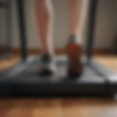 Close-up of the treadmill's footpad emphasizing its quiet operation.