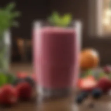 Close-up of a luscious berry smoothie topped with mint