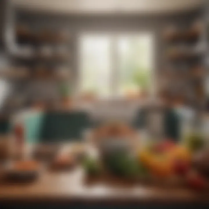 A serene lifestyle scene depicting relaxation and meal prep in a cozy kitchen setting