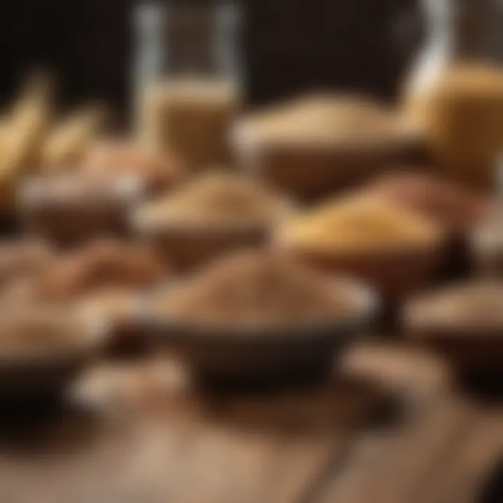 A diverse selection of whole grains on a wooden table