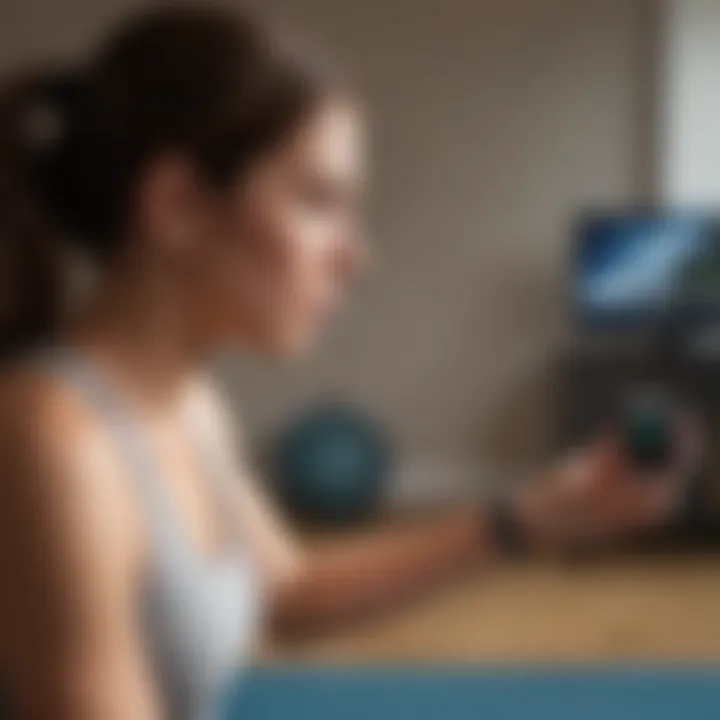 A person engaging in a home workout while wearing an Apple Watch