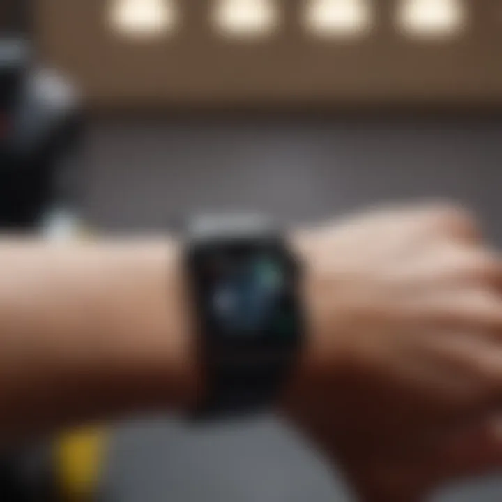 A motivational scene showcasing fitness tracking on an Apple Watch