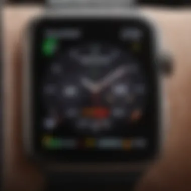 Close-up of an Apple Watch displaying workout metrics