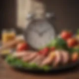The concept of intermittent fasting illustrated with a clock and healthy food