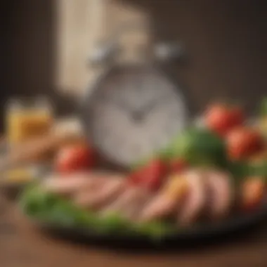 Intermittent Fasting Concept The concept of intermittent fasting illustrated with a clock and healthy food