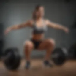 Individual engaging in a dynamic squat exercise with weights