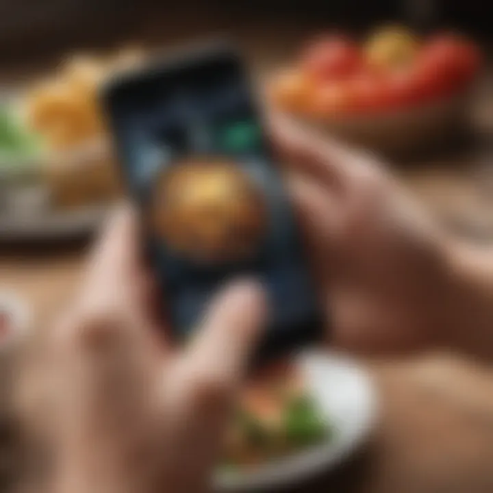 Close-up of a hand holding a mobile device while browsing meal suggestions