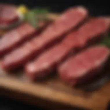 A Selection of Iron-Rich Meats A vibrant display of various iron-rich meats arranged elegantly on a wooden board