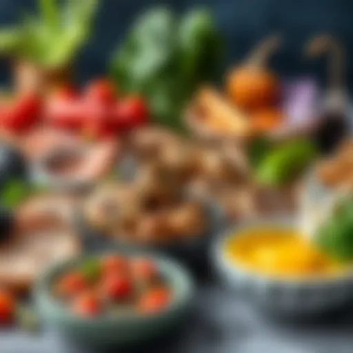 Keto-Friendly Foods: A Colorful Array A vibrant spread of keto-friendly foods highlighting healthy fats and low-carb vegetables.