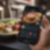 A smartphone displaying a nutrition app interface with colorful graphs and food images