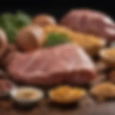 Protein Sources for Muscle Growth A vibrant assortment of protein-rich foods including lean meats and legumes