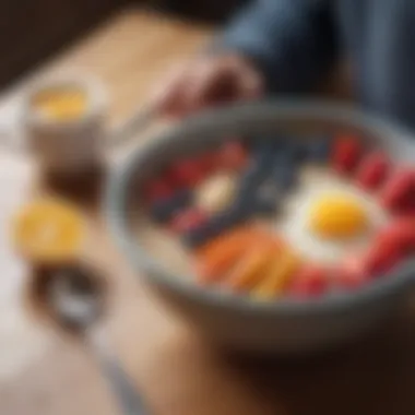 A person enjoying a bowl of oatmeal topped with fruits