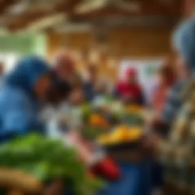 A community gathering focused on sharing food resources and knowledge.