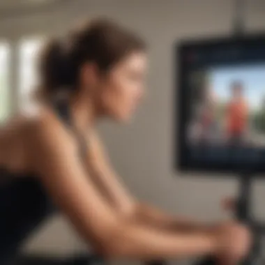 Close-up of Peloton screen displaying a live class