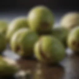 A close-up of pistachio nuts showcasing their vibrant green color and unique texture.