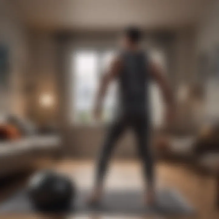 A man executing a high-intensity exercise routine in a living room