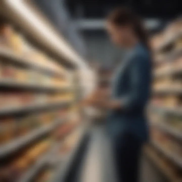 A person selecting a keto meal from a grocery store shelf