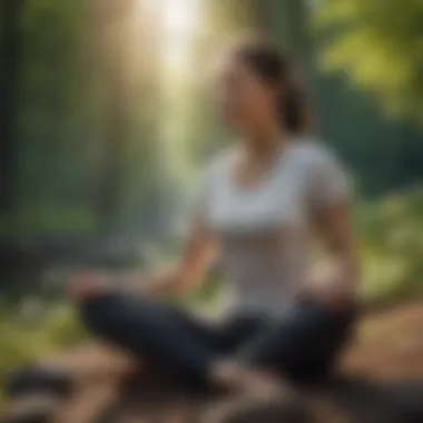 A serene outdoor setting with a person meditating in nature