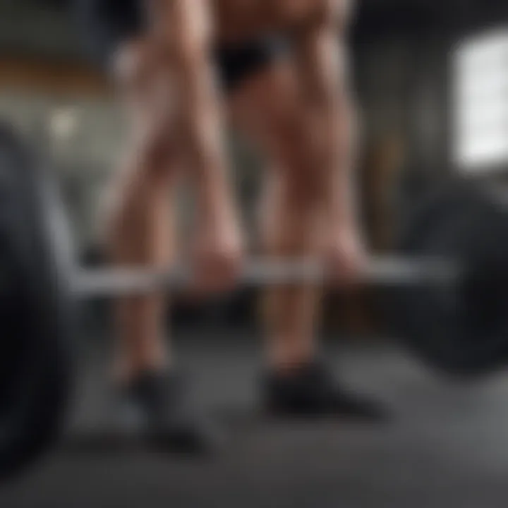 A close-up view of a person performing a deadlift, focusing on muscular engagement.