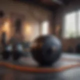 A dynamic scene showcasing various strength training equipment like weights and resistance bands.