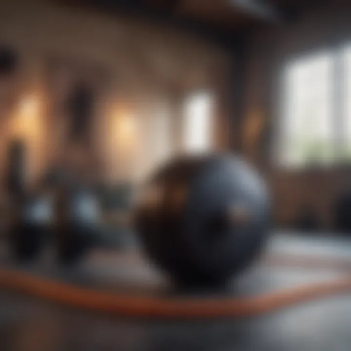 A dynamic scene showcasing various strength training equipment like weights and resistance bands.