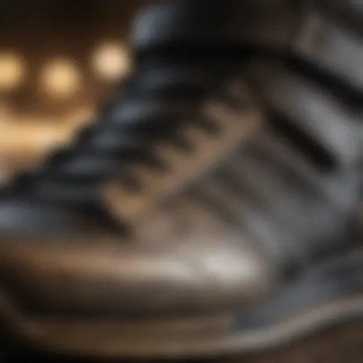 Detailed view of high-top workout shoe exterior showcasing design elements