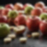 Close-up of apple cider pills with fresh apples in the background