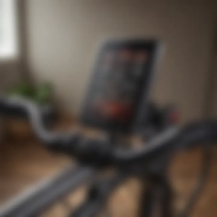 Detailed view of exercise bike controls and display panel