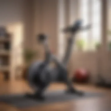 Sleek Folding Exercise Bike in Home Gym A sleek folding exercise bike in a modern home gym setting