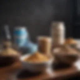 Variety of protein powders displayed in bowls