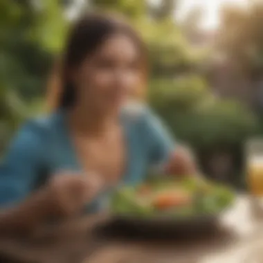 A person enjoying a healthy salad outdoors, highlighting the joy of healthy eating.