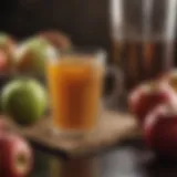 Fresh apple cider in a glass with apples in the background