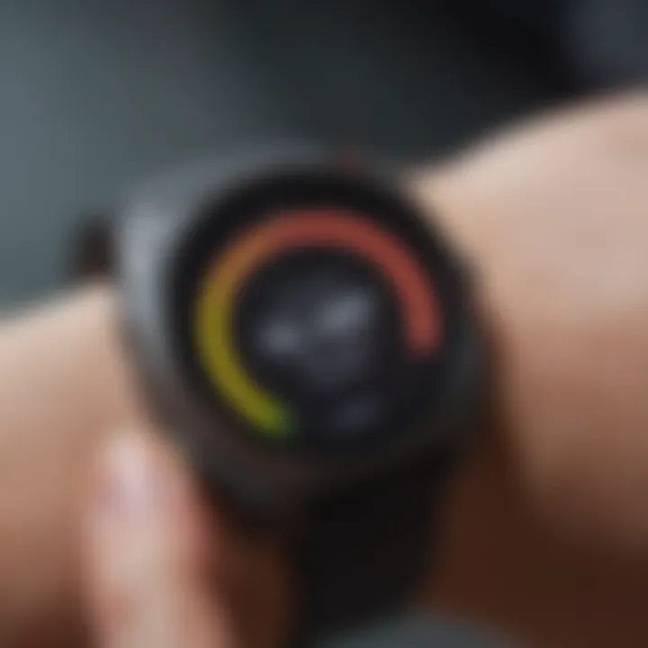 Close-up of a fitness tracker with vibrant display