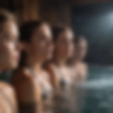 A group of fitness enthusiasts engaging in cold exposure therapy during a wellness retreat