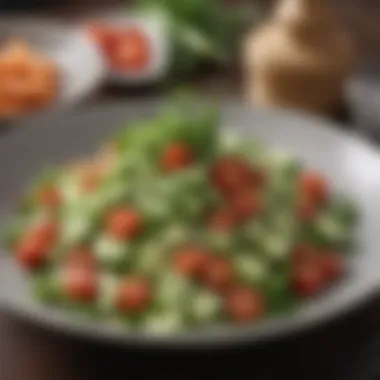 A vibrant salad featuring celery, tomatoes, and cucumber