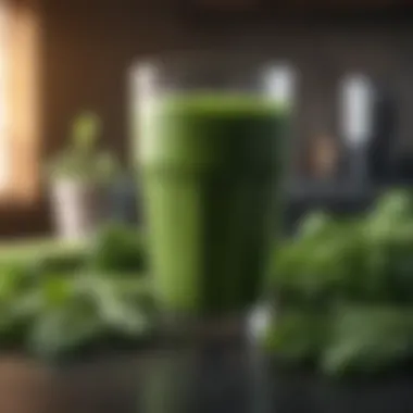 A glass of green smoothie with celery and leafy greens